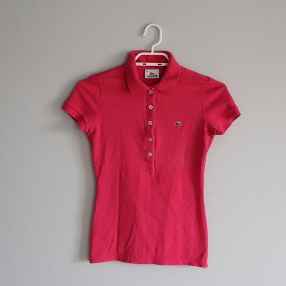 Lacoste Women's Pink Sz 34 Buttoned Polo Collar Short Sleeve Pullover Shirt Top - Picture 1 of 12